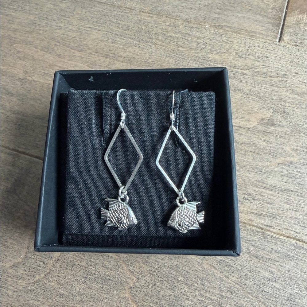 Geometric Silver Fish Earrings